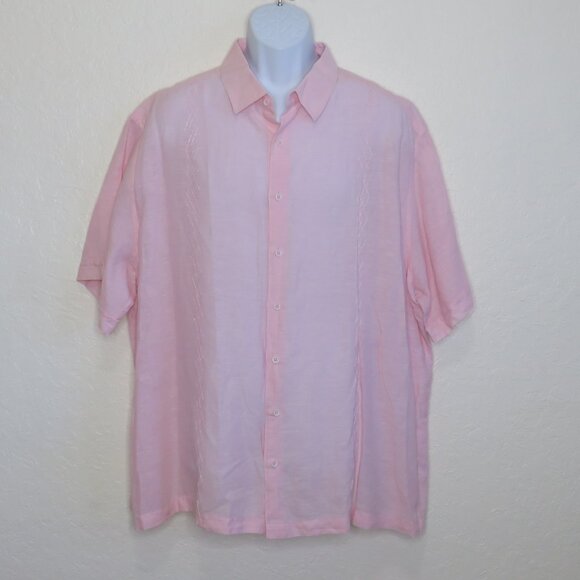 Cafe Luna* Men's Short Sleeve‎ Button Down Straight Hem Linen Shirt~ Size 2XL - Picture 1 of 11
